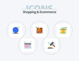 Shopping And Ecommerce Flat Icon Pack 5 Icon Design. gift. box. global. shipping. pack vector