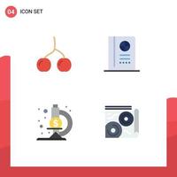Set of 4 Modern UI Icons Symbols Signs for berry map passport laboratory guide Editable Vector Design Elements