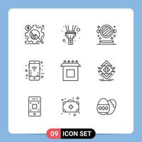 9 User Interface Outline Pack of modern Signs and Symbols of install wifi bathroom signals mobile Editable Vector Design Elements