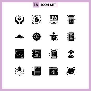 16 Universal Solid Glyphs Set for Web and Mobile Applications mobile online leaf shopping window Editable Vector Design Elements