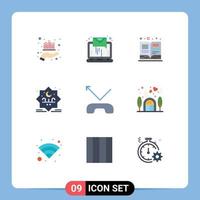paquete de 9 signos y símbolos modernos de colores planos para medios de impresión web, como tipografía de llamada, envío de elementos de diseño de vectores editables de libros de texto eid