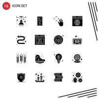 Set of 16 Modern UI Icons Symbols Signs for directional web hand server internet Editable Vector Design Elements