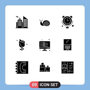 Set of 9 Vector Solid Glyphs on Grid for data checklist communications holiday easter Editable Vector Design Elements