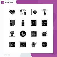 Pictogram Set of 16 Simple Solid Glyphs of data analytic hospital digital touch Editable Vector Design Elements