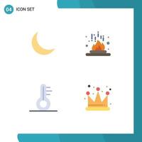 Set of 4 Modern UI Icons Symbols Signs for moon temperature natural heat weather Editable Vector Design Elements