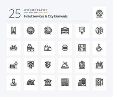 servicios de hotel y elementos de la ciudad paquete de iconos de 25 líneas que incluye hotel. griego. habitación. público vector