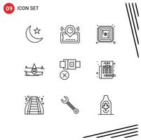 Set of 9 Vector Outlines on Grid for smart city clean cinema monitoring power Editable Vector Design Elements