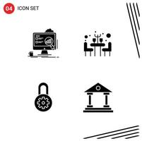 Mobile Interface Solid Glyph Set of Pictograms of analytics lock laptop restaurant bank Editable Vector Design Elements