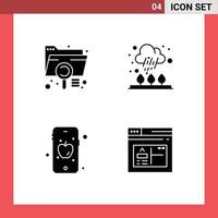 User Interface Pack of 4 Basic Solid Glyphs of analysis mobile extension cloud education Editable Vector Design Elements