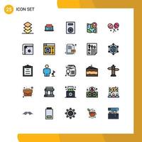 User Interface Pack of 25 Basic Filled line Flat Colors of google pin social map technology Editable Vector Design Elements