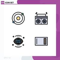 Pack of 4 creative Filledline Flat Colors of atom view music eye appliances Editable Vector Design Elements