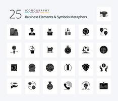 Business Elements And Symbols Metaphors 25 Solid Glyph icon pack including wheel. fund. avatar. transfer. climb vector