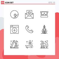 Pictogram Set of 9 Simple Outlines of app new letter window eye Editable Vector Design Elements