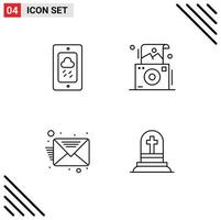 Set of 4 Modern UI Icons Symbols Signs for mobile inbox rainy photography death Editable Vector Design Elements
