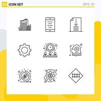 Editable Vector Line Pack of 9 Simple Outlines of network people down group setting Editable Vector Design Elements