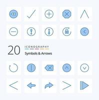 20 símbolos flechas paquete de iconos de color azul como flecha anterior eliminar flecha hacia abajo vector