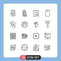 Group of 16 Outlines Signs and Symbols for audio electric science battery campaign Editable Vector Design Elements