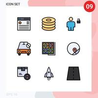 Universal Icon Symbols Group of 9 Modern Filledline Flat Colors of off disabled meal car padlock Editable Vector Design Elements