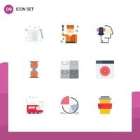 Set of 9 Vector Flat Colors on Grid for timer sandclock personal data protection clock hourglass Editable Vector Design Elements