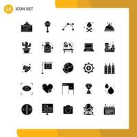 Pictogram Set of 25 Simple Solid Glyphs of dish fire music campfire point Editable Vector Design Elements