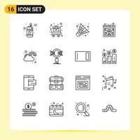 Pack of 16 Modern Outlines Signs and Symbols for Web Print Media such as luck happy camping fortune trophy Editable Vector Design Elements