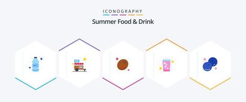 comida y bebida de verano 25 paquete de iconos planos que incluye comida. baya. Coco. agua. bebida vector