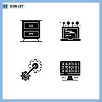 Group of 4 Solid Glyphs Signs and Symbols for drawer industrial laptop cogs computer Editable Vector Design Elements