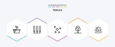 paquete de iconos de 25 líneas de la naturaleza que incluye el clima. sol. estrellas de la noche naturaleza. verano vector