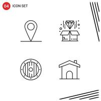 Set of 4 Vector Filledline Flat Colors on Grid for location shield box product building Editable Vector Design Elements