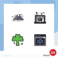 Pictogram Set of 4 Simple Filledline Flat Colors of nature estate mountain house green Editable Vector Design Elements