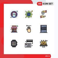 9 Filledline Flat Color concept for Websites Mobile and Apps hand cursor market bribe store building Editable Vector Design Elements