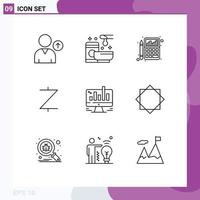 Pictogram Set of 9 Simple Outlines of business crypto accounting coin finance Editable Vector Design Elements