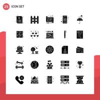 Group of 25 Modern Solid Glyphs Set for camping mobile architecture investment plan Editable Vector Design Elements