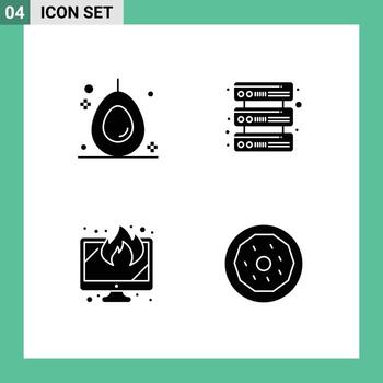 4 Universal Solid Glyphs Set for Web and Mobile Applications avocado data database display donut Editable Vector Design Elements