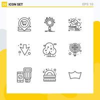 Pack of 9 Modern Outlines Signs and Symbols for Web Print Media such as palm full setting down thanksgiving Editable Vector Design Elements