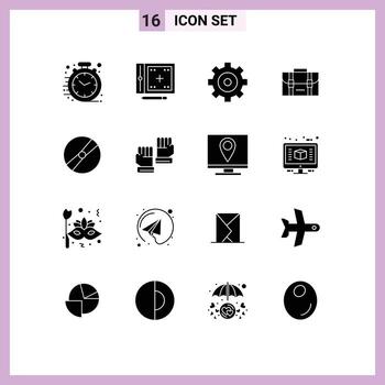 16 glifos sólidos universales establecidos para aplicaciones web y móviles programación de oficina de cine mochila de viaje elementos de diseño vectorial editables vector