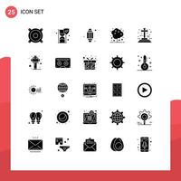 Set of 25 Modern UI Icons Symbols Signs for graveyard cross lantern plant tree Editable Vector Design Elements