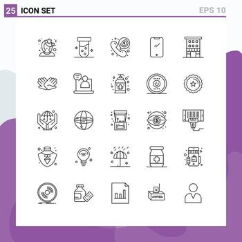 Pack of 25 Modern Lines Signs and Symbols for Web Print Media such as android smart phone biochemistry phone phone Editable Vector Design Elements