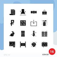 Modern Set of 16 Solid Glyphs and symbols such as rubble currency bowtie transfer bundle Editable Vector Design Elements