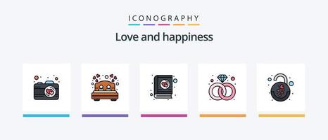 paquete de 5 iconos llenos de línea de amor que incluye romántico. corazón. casa. amar. matraz. diseño de iconos creativos vector