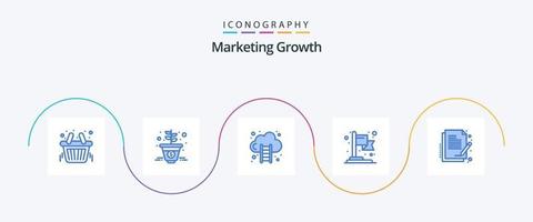 paquete de iconos azul 5 de crecimiento de marketing que incluye signo. contrato. negocio. objetivo. logro vector