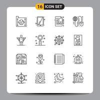 16 Universal Outlines Set for Web and Mobile Applications business worldwide health mouse globe Editable Vector Design Elements