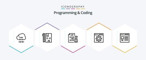 Programming And Coding 25 Line icon pack including development. browser. programmer. development vector