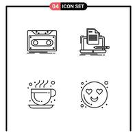 4 Universal Line Signs Symbols of cassette paper tape coding coffee Editable Vector Design Elements