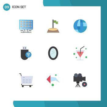 Pictogram Set of 9 Simple Flat Colors of furniture stick global signal devices Editable Vector Design Elements
