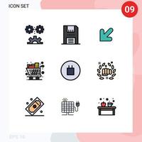 Filledline Flat Color Pack of 9 Universal Symbols of trolley groceries floppy full left Editable Vector Design Elements