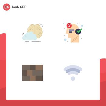 4 iconos planos universales establecidos para aplicaciones web y móviles lluvia de ideas innovación seo lluvia de ideas protección elementos de diseño vectorial editables vector