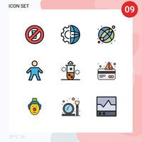 9 User Interface Filledline Flat Color Pack of modern Signs and Symbols of radioactivity nuclear radiation production people child Editable Vector Design Elements