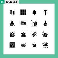 paquete de iconos de vector de stock de 16 signos y símbolos de línea para elementos de diseño de vector editables de corazón de palo de notificación de matraz de prueba