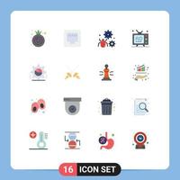 Group of 16 Flat Colors Signs and Symbols for food setting cable configure ad Editable Pack of Creative Vector Design Elements